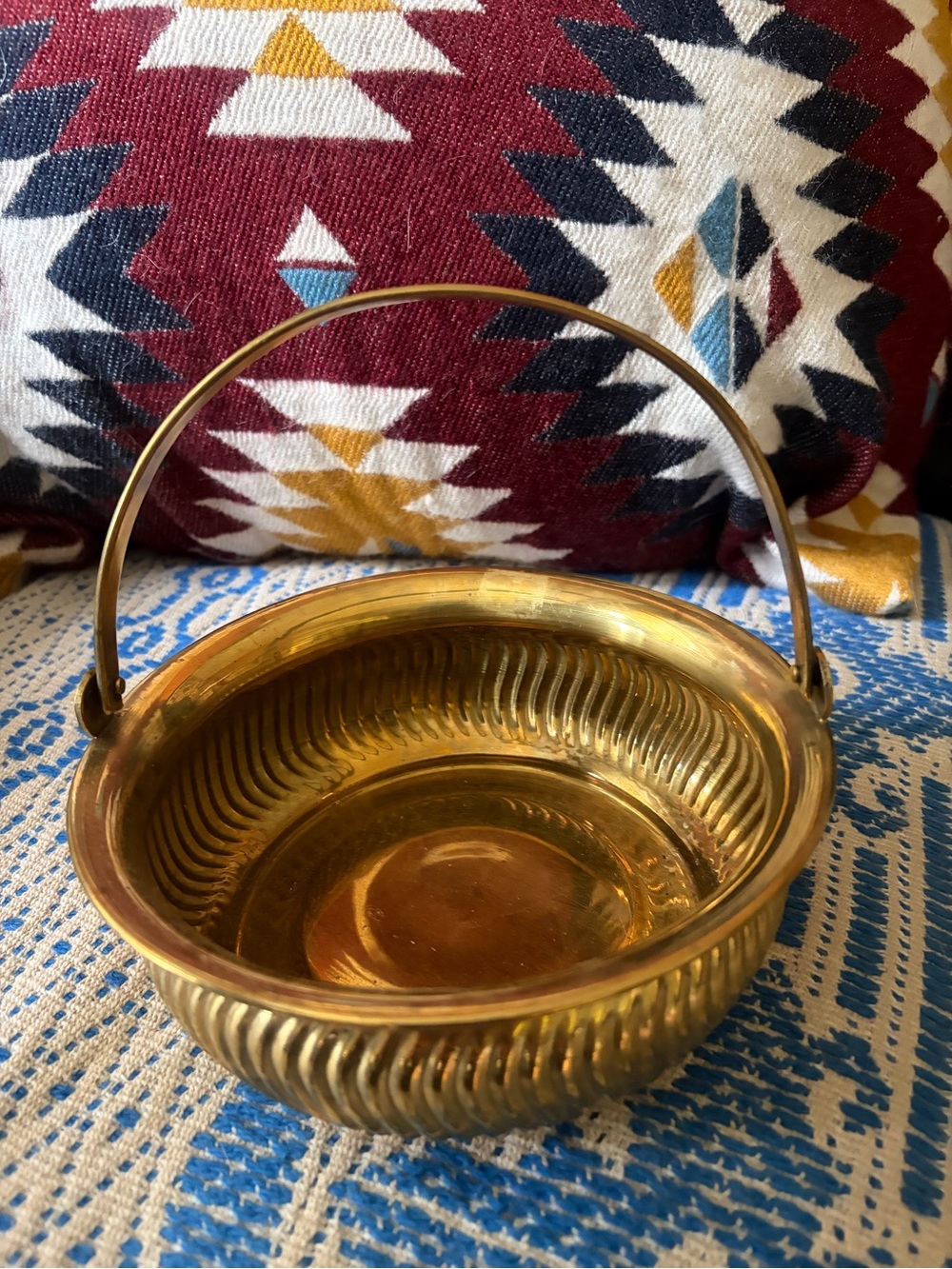 Vintage Vibe Brass Planter Basket with Handle ~ Made in India